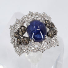 將圖片載入圖庫檢視器 18K White Gold Women Diamond Cabochon Sapphire Ring S6.20CT D1.05CT
