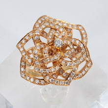 將圖片載入圖庫檢視器 18K Rose Gold Women Diamond Flower Ring D1.08 CT
