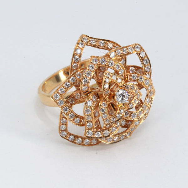18K Rose Gold Women Diamond Flower Ring D1.08 CT