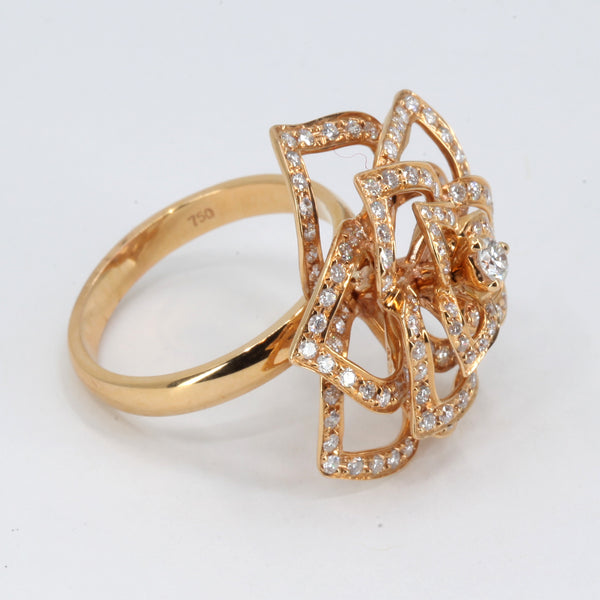 18K Rose Gold Women Diamond Flower Ring D1.08 CT