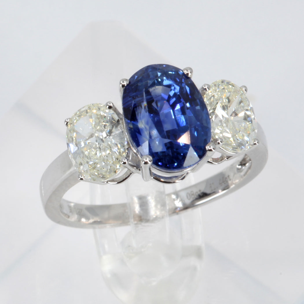 18K White Gold Women Diamond Sapphire Ring S4.08CT D1.44CT