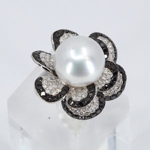 18K White Gold Diamond South Sea White Pearl Ring D2.97 CT