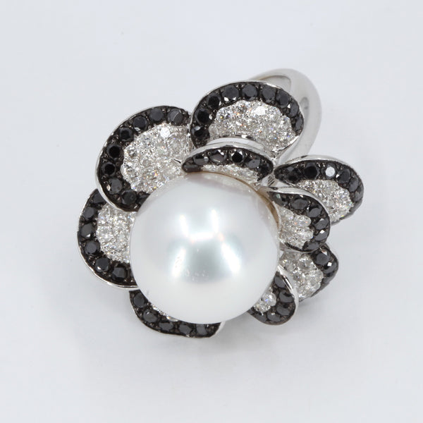 18K White Gold Diamond South Sea White Pearl Ring D2.97 CT