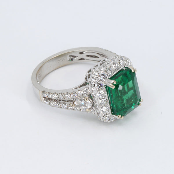18K White Gold Women Diamond Emerald Ring E3.80CT D1.67CT