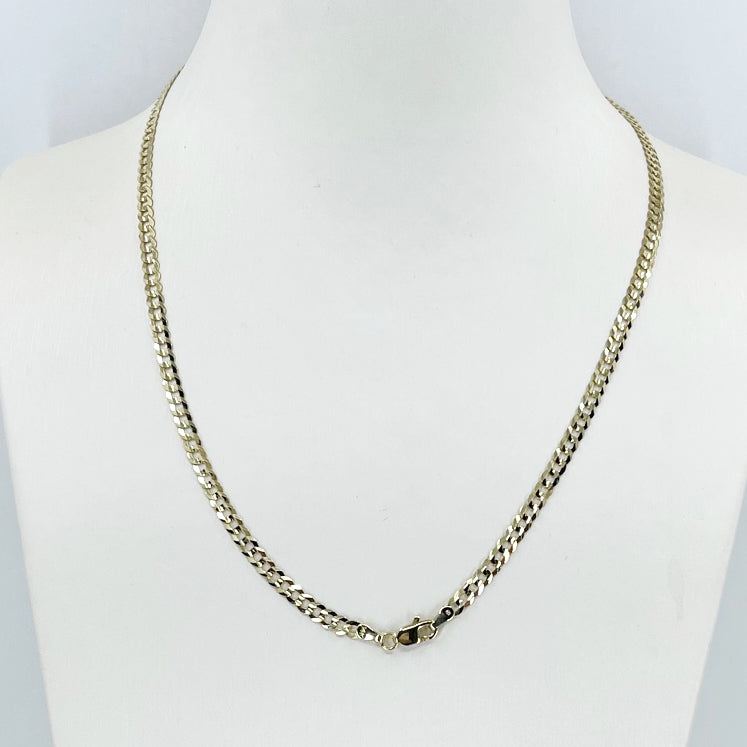 14K Solid Yellow Gold Flat Cuban Link Chain 18