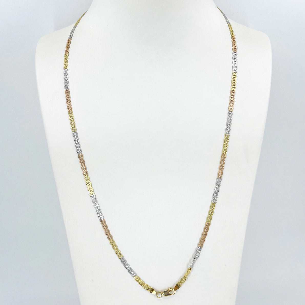 14K Solid Tri-Color Gold Flat Link Chain 24" 8.5 Grams