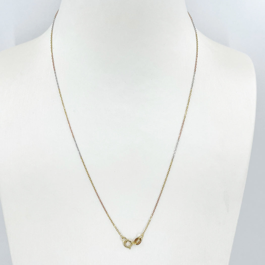 18K Solid Tri-Color Gold Thin Square Link Chain 18