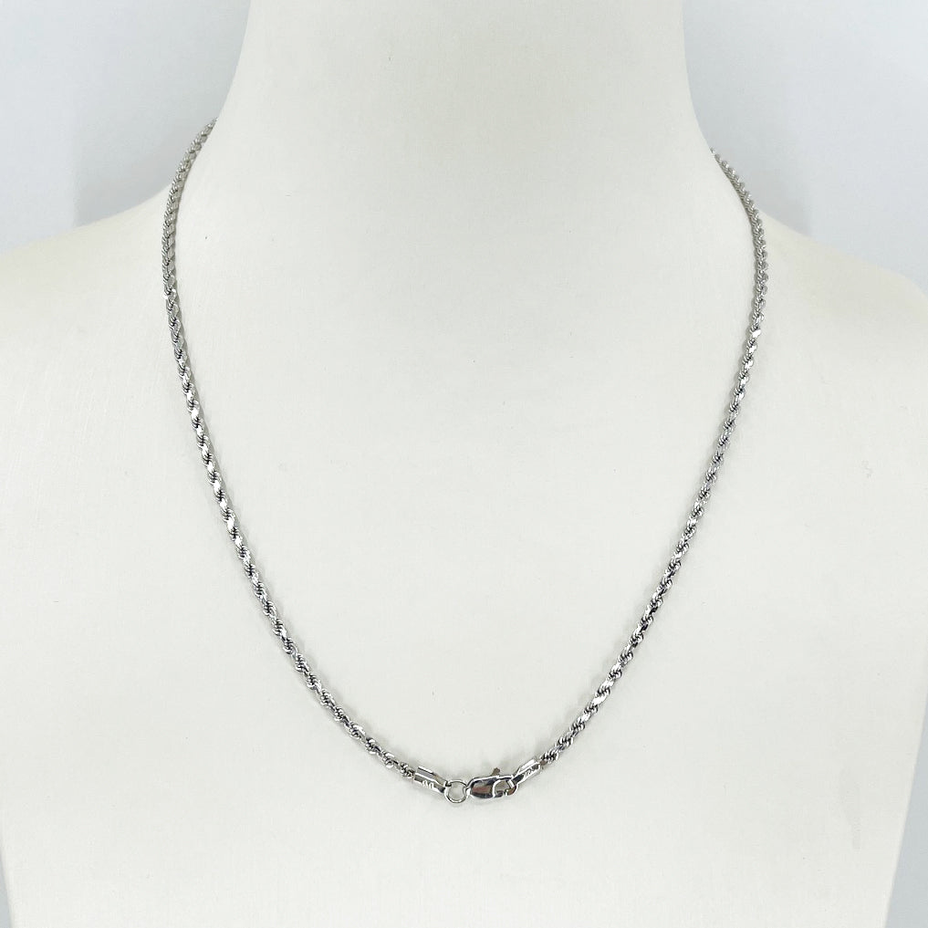 14K Solid White Gold Rope Chain 16