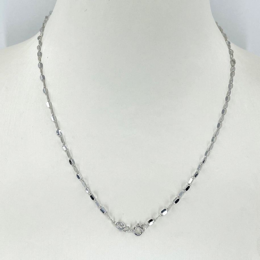 14K Solid White Gold Design Link Chain 16