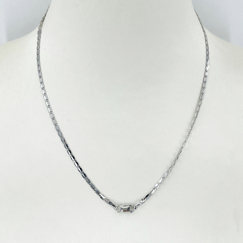 14K Solid White Gold Flat Link Chain 16