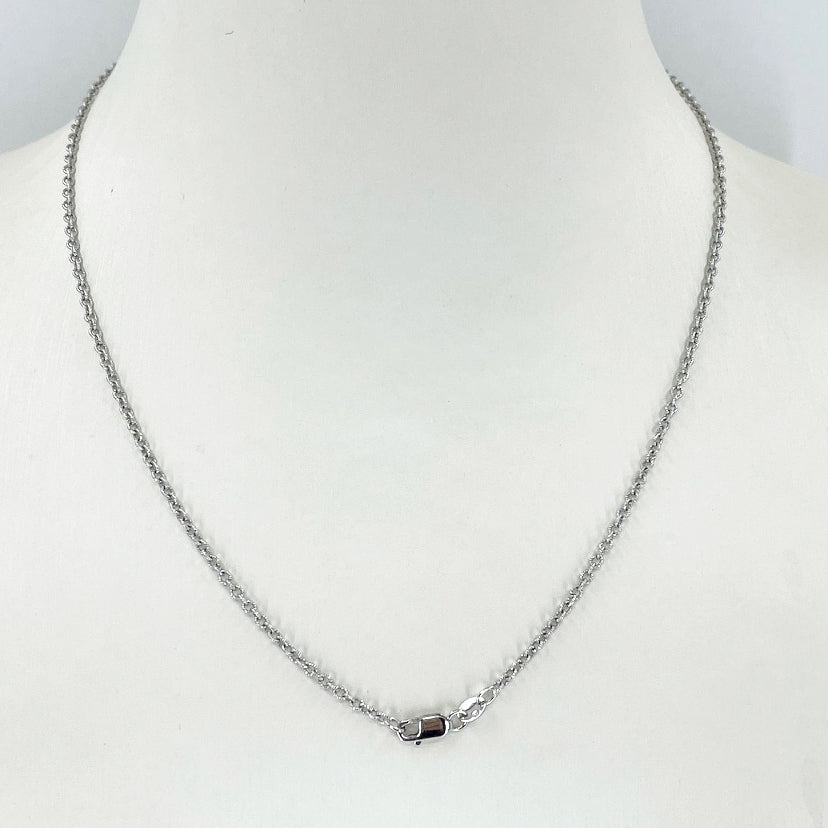 14K Solid White Gold Round Link Chain 16