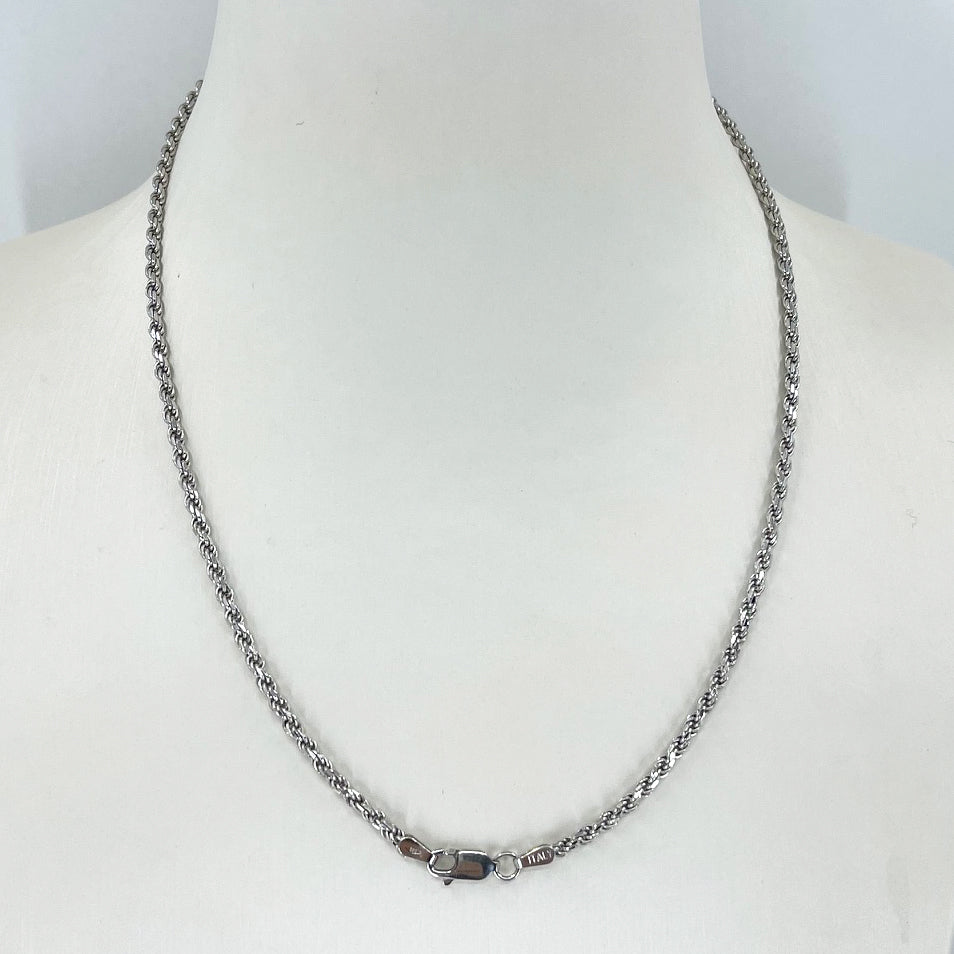 14K Solid White Gold Rope Chain 16