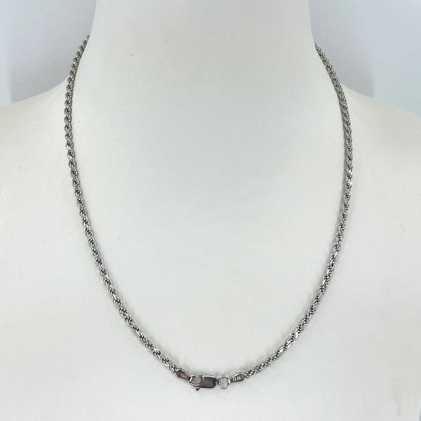 14K Solid White Gold Rope Chain 16" 9.3 Grams