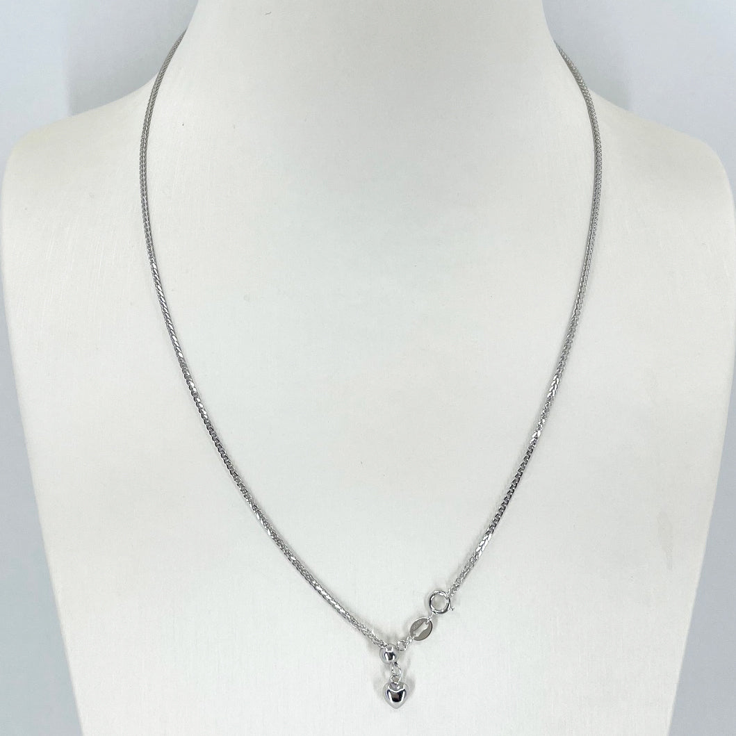 18K Solid White Gold Adjustable Wheat Link Chain Maximum 18