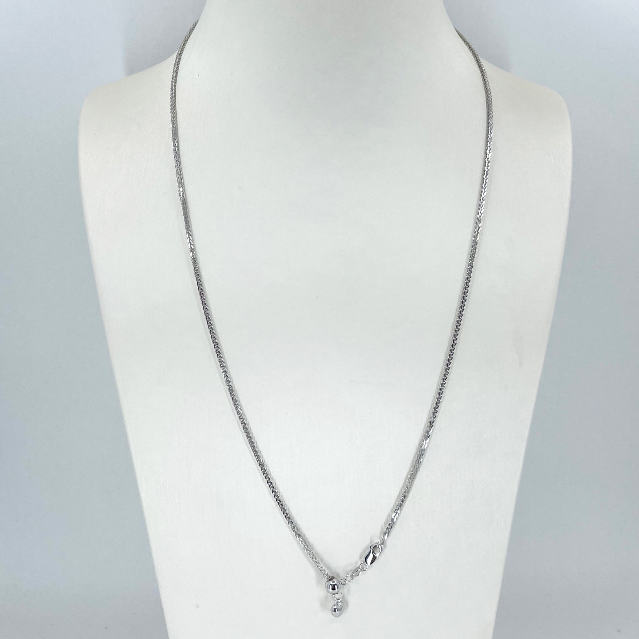 18K Solid White Gold Adjustable Wheat Link Chain Maximum 22
