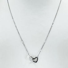 將圖片載入圖庫檢視器 18K Solid White Gold Round Link Chain Necklace with Double Heart Pendant 17&quot; 2.0 Grams
