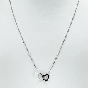 18K Solid White Gold Round Link Chain Necklace with Double Heart Pendant 17" 2.0 Grams