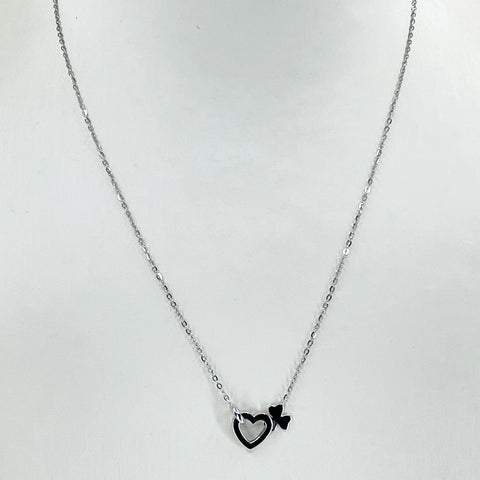 18K Solid White Gold Round Link Chain Necklace with Heart Pendant 16" 2.8 Grams