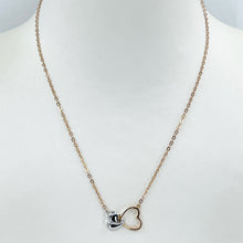 將圖片載入圖庫檢視器 18K Solid Rose White Gold Round Link Chain Necklace with Heart Pendant 16&quot; 3.1 Grams
