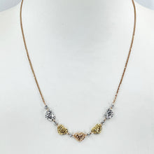 將圖片載入圖庫檢視器 18K Solid Rose Gold Link Chain Necklace with Tri Color Heart Pendant 16&quot;-17&quot; 3.8 Grams

