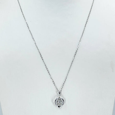 18K Solid White Gold Round Link Chain Necklace with Diamond Pendant 16" - 18" D0.05CT