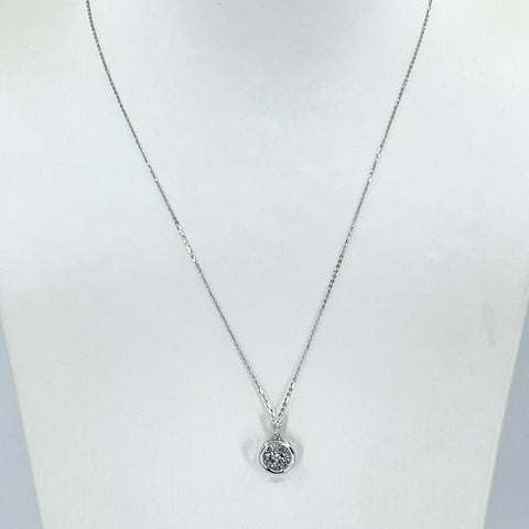 18K Solid White Gold Round Link Chain Necklace with Diamond Pendant 16" or 18" D0.05 CT