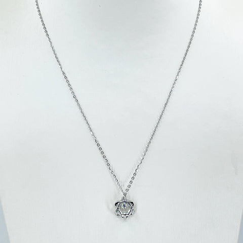 18K Solid White Gold Round Link Chain Necklace with Diamond Star Pendant 18" D0.12 CT