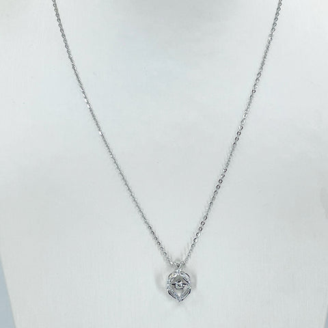 18K Solid White Gold Round Link Chain Necklace with Diamond Pendant 18" D0.11 CT