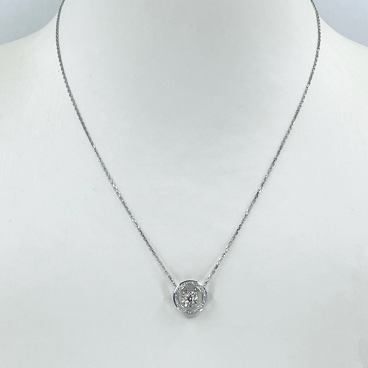 18K Solid White Gold Link Chain Necklace with Diamond Pendant 15