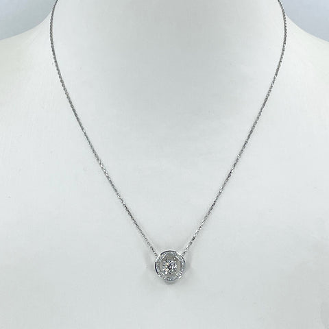 18K Solid White Gold Link Chain Necklace with Diamond Pendant 15" D0.26 CT