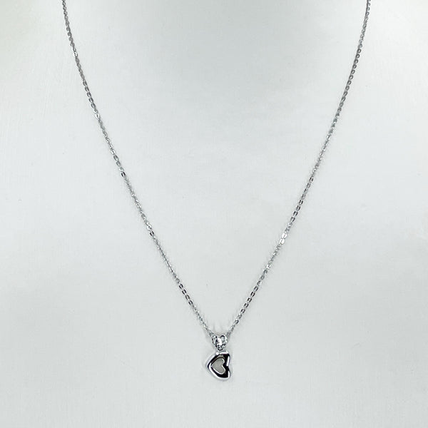 18K Solid White Gold Round Link Chain Necklace with Heart Pendant 16" 2.1 Grams