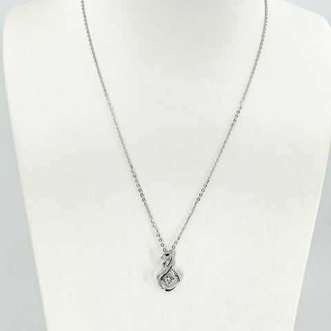 18K Solid White Gold Round Link Chain Necklace with Diamond Swan Pendant 16" - 18" D0.082CT