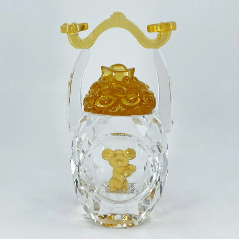24K Solid Yellow Gold Cute Mouse Rat Crystal Ornament Figurine 1" x 1"