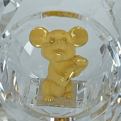 24K Solid Yellow Gold Cute Mouse Rat Crystal Ornament Figurine 1" x 1"