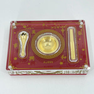 24K Solid Yellow Gold Spoon Bowl Chop Stick Ornament Figurine