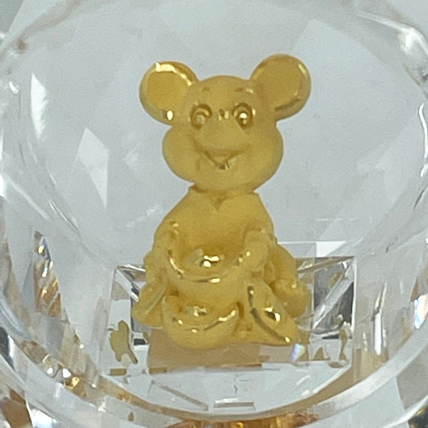 24K Solid Yellow Gold Cute Mouse Rat Holding Gold Crystal Ornament Figurine 7/8" x 5/8"