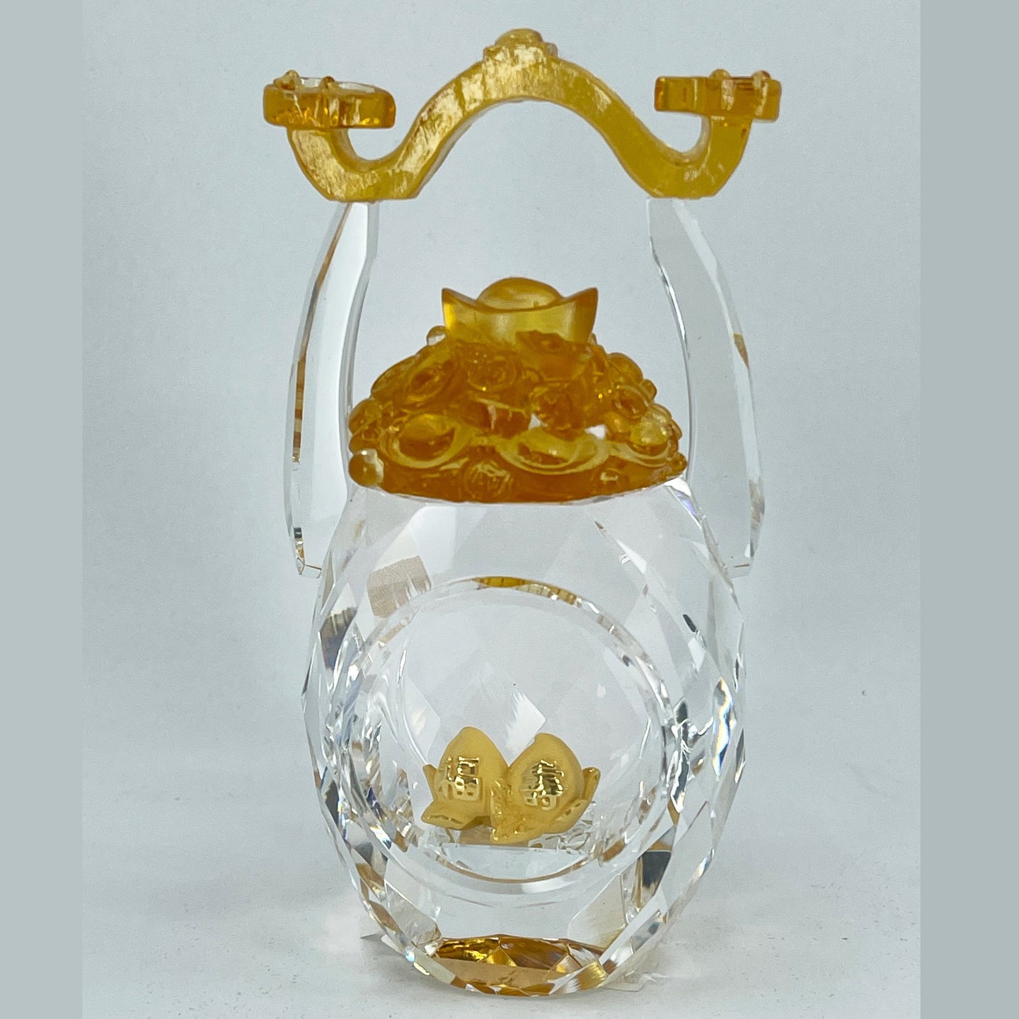 24K Solid Yellow Gold Double Peaches Crystal Ornament Figurine 1/2