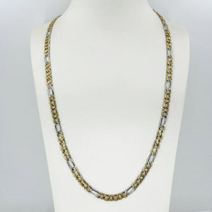 14K Solid Two Tone White Yellow Gold Figaro Style Link Chain 24" 29.7 Grams