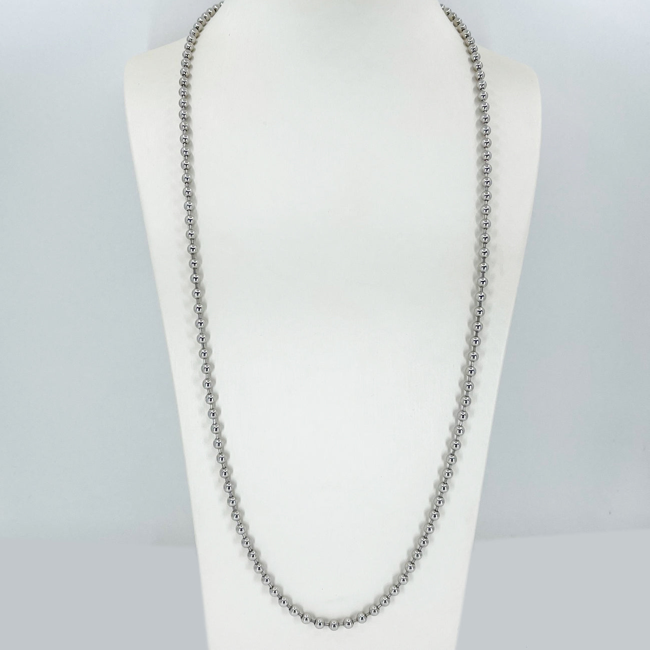 14K Solid White Gold Beaded Ball Chain 27.5