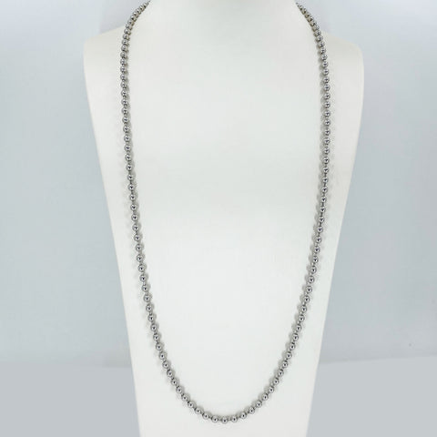 14K Solid White Gold Beaded Ball Chain 27.5" 32.2 Grams
