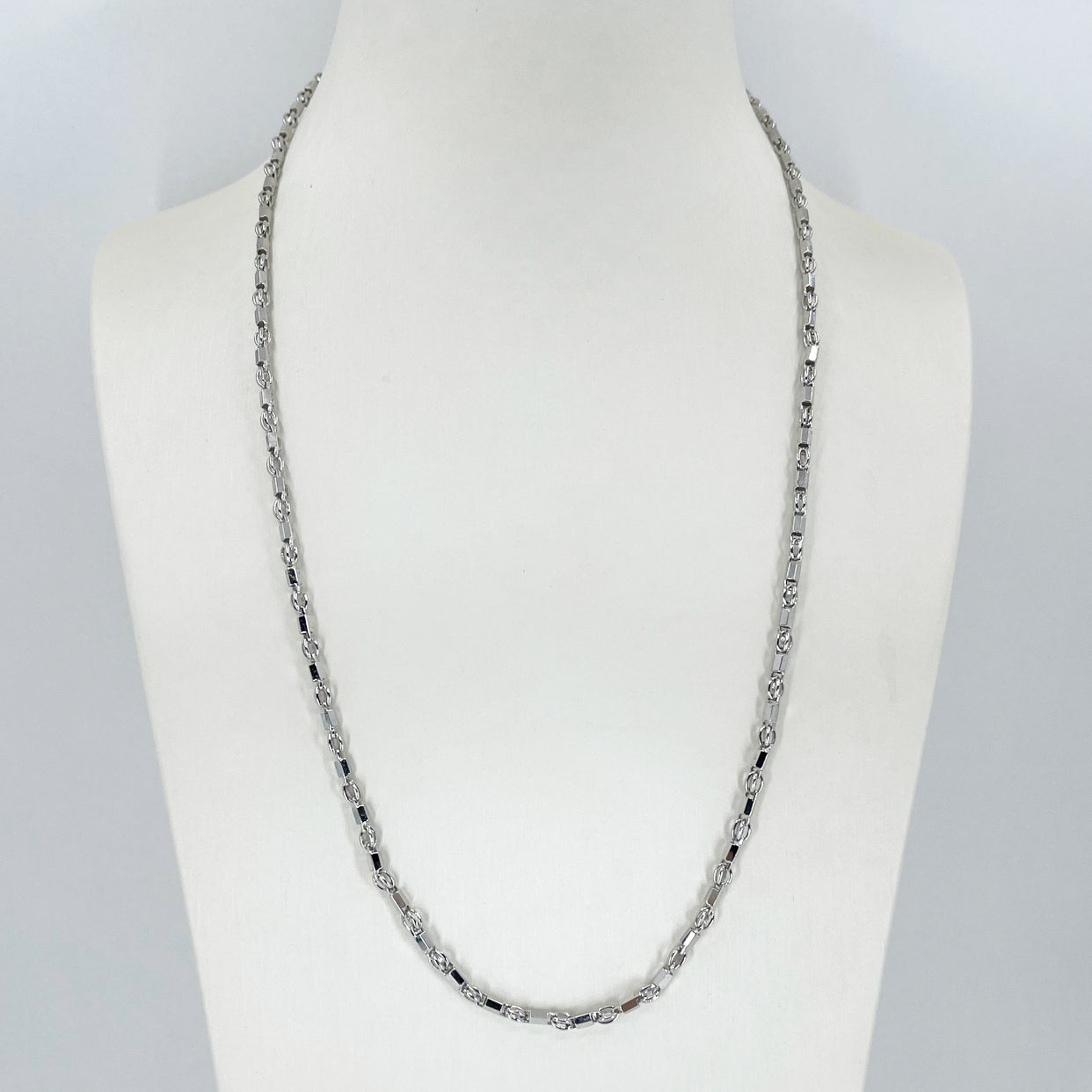 18K Solid White Gold Design Link Chain 21.5