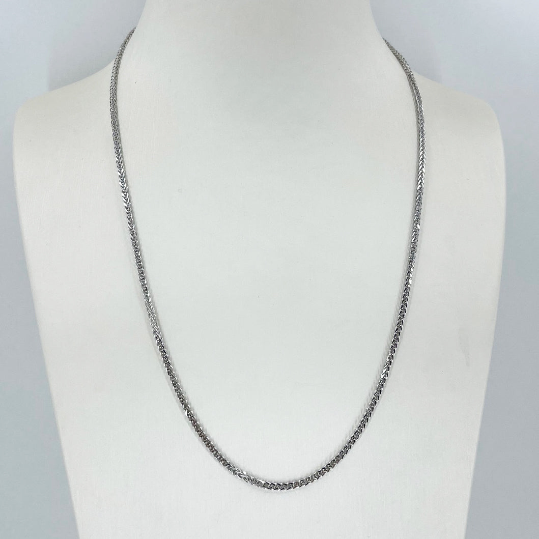 18K Solid White Gold Adjustable Wheat Link Chain Maximum 20