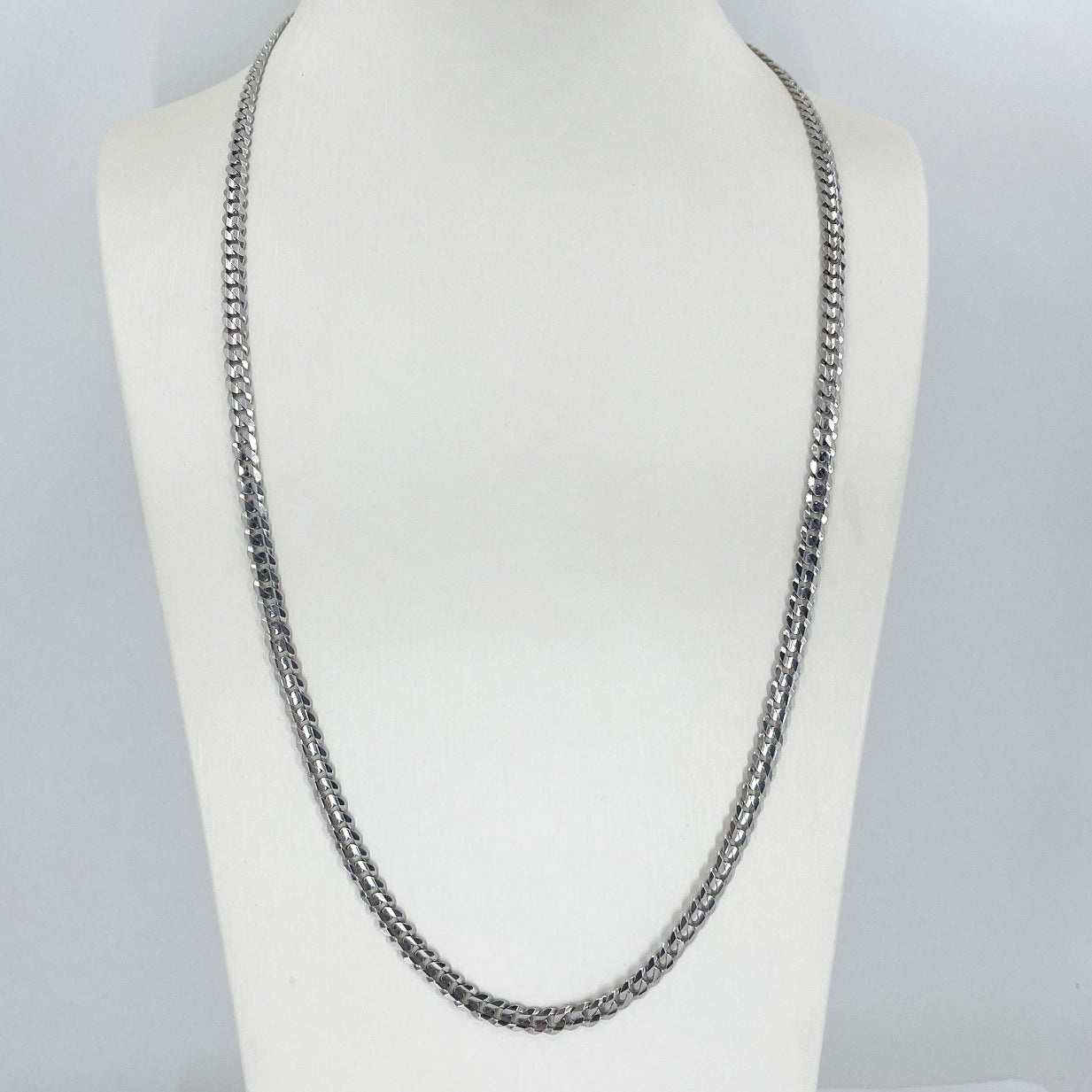 14K Solid White Gold Cuban Link Chain 24