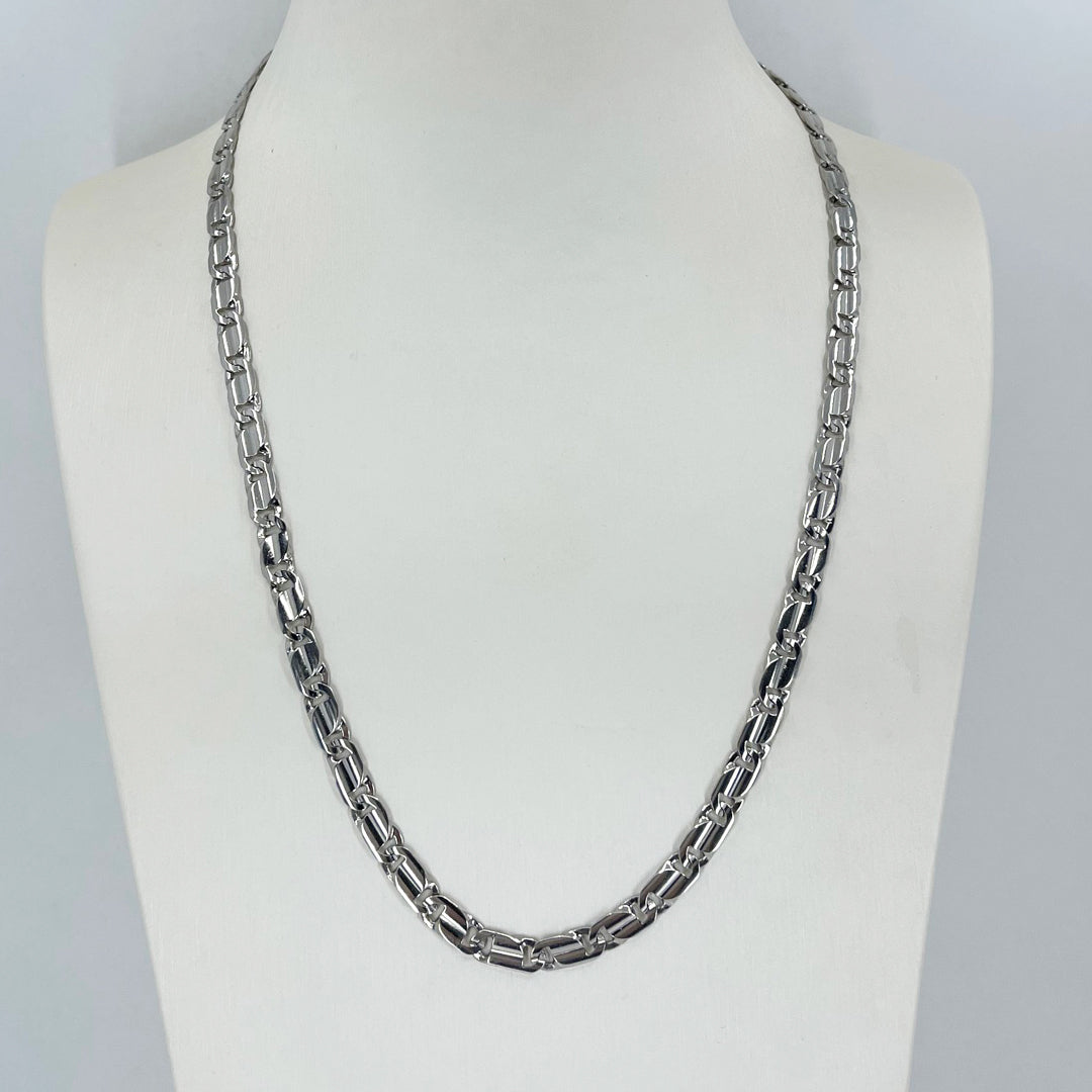 18K Solid White Gold Design Link Chain with 14K Lock 20