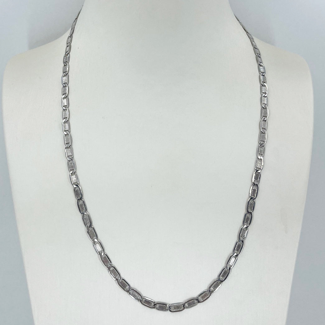 14K Solid White Gold Design Link Chain 20