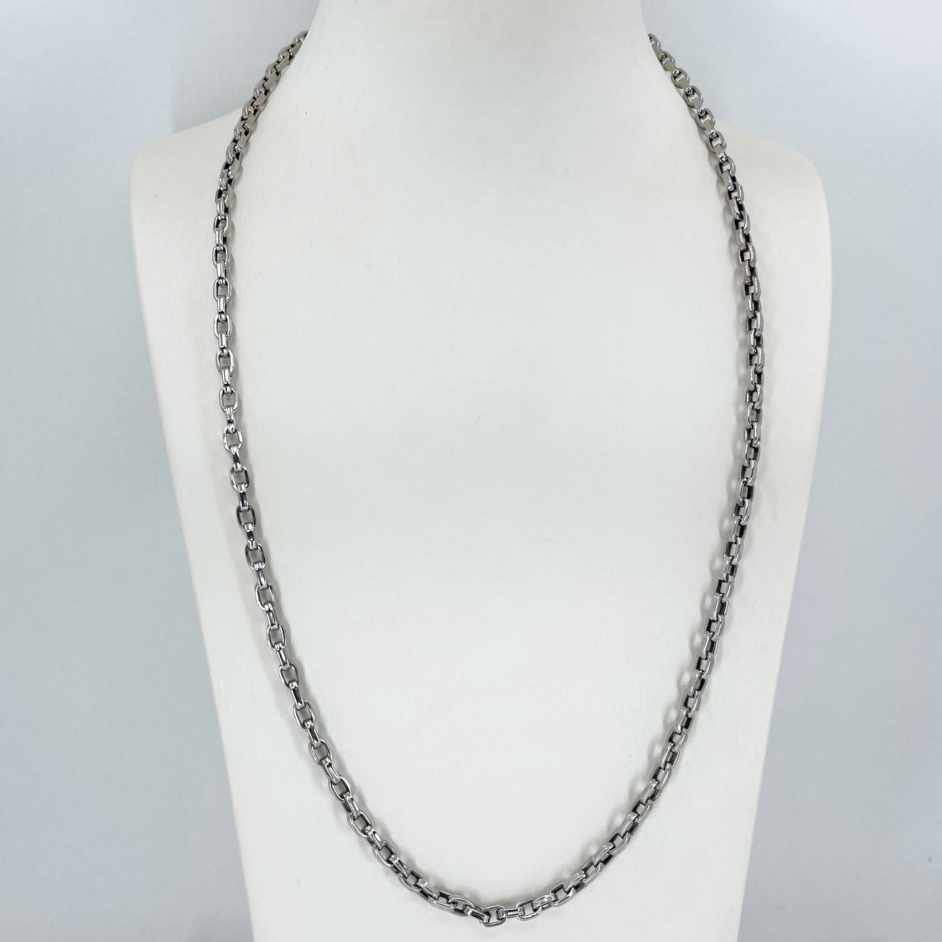 14K Solid White Gold Oval Link Chain 24" 14.7 Grams