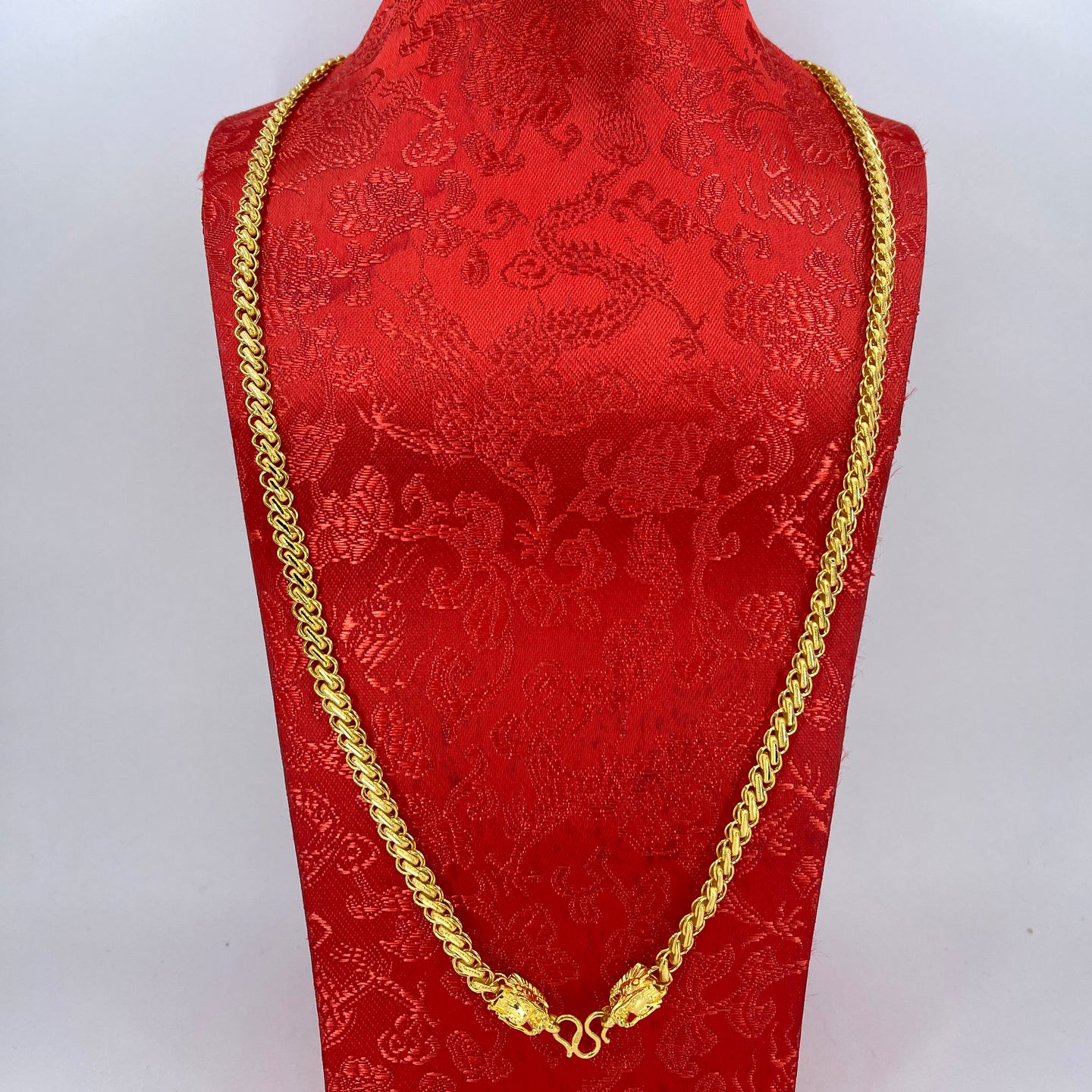 24K Solid Yellow Gold Twin Dragon Link Chain 39.5 Grams 26.5
