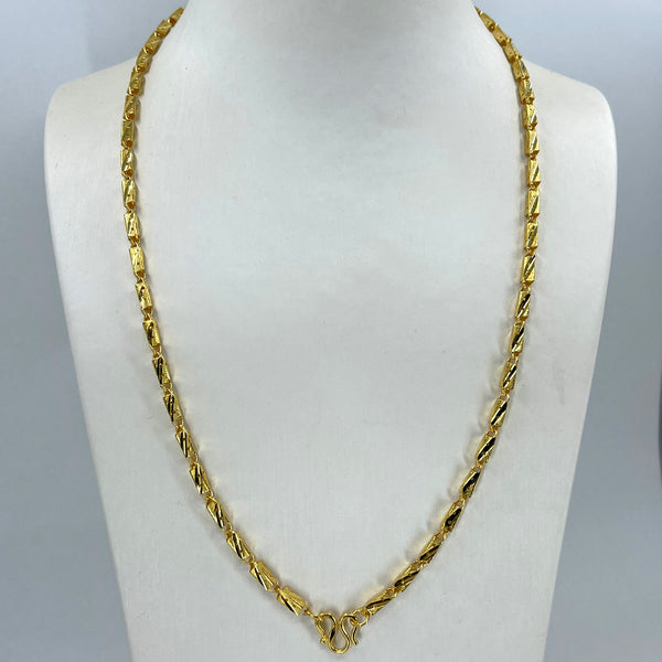 24K Solid Yellow Gold Barrel Link Chain 25.6 Grams 22" 9999