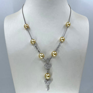18K White Gold Diamond South Sea Gold Pearl Necklace D0.45CT