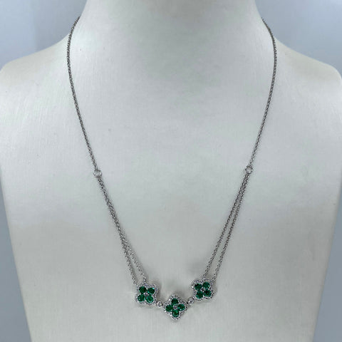 18K White Gold Diamond Emerald Necklace E1.39CT